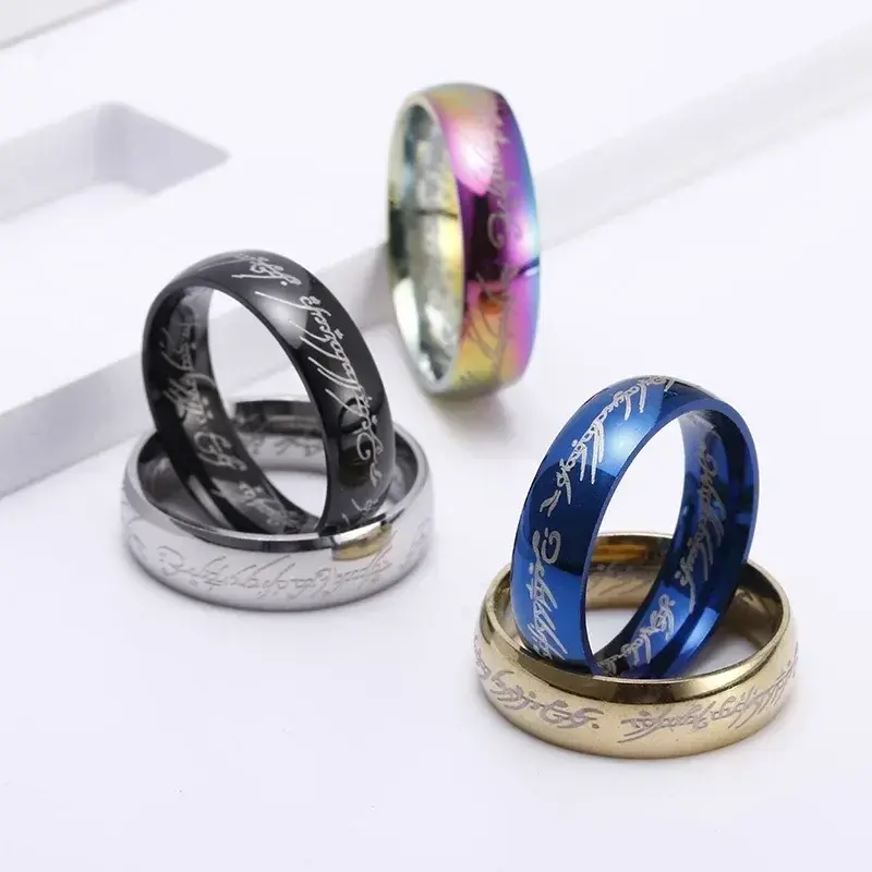 New Lord of The Finger Rings Movie with The Same Inside and Outside 3D Engraving Spanish Sanskrit Ring
