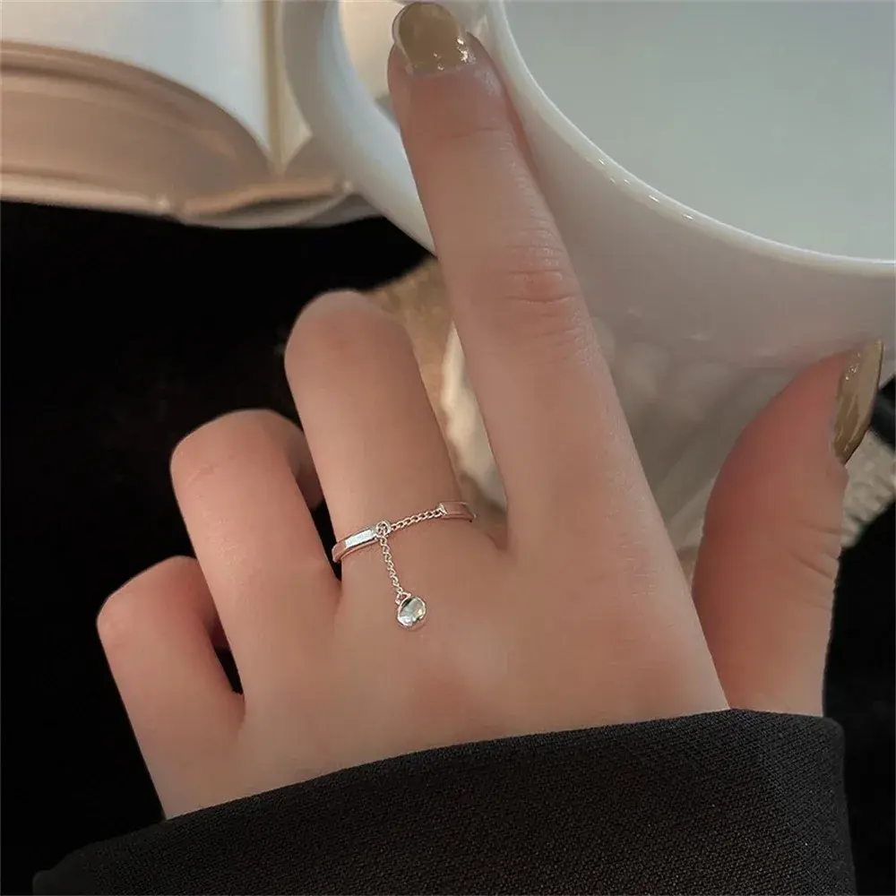 Adjustable Ring Fashionable and Versatile Electroplating Process Sterling Silver Shiny Chain Ring Popular Accessories Durable
