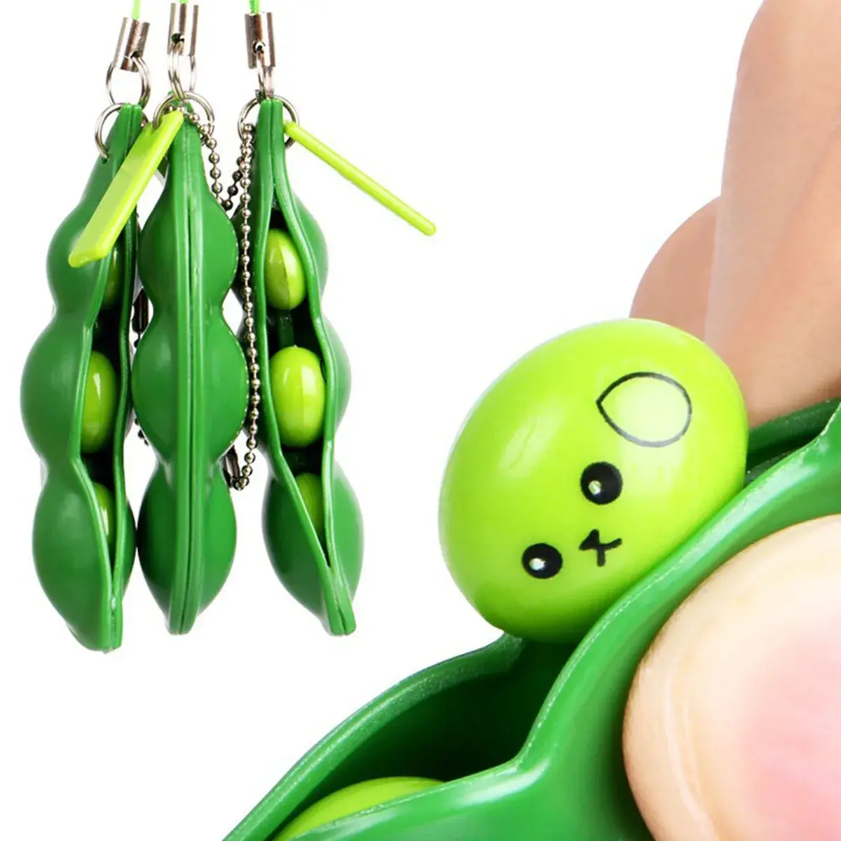 Fidget Toys Key Chains Pack Decompression Edamame Squishy Squeeze Peanut Peas Beans Keychain Stress Relief Adult Toy Keychain