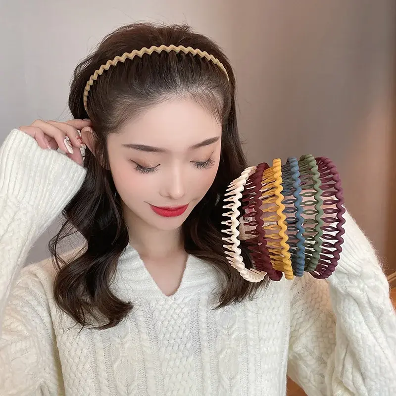Fashion Solid Color Wave Hairbands for Women Trendy Toothed Non-slip Hair Combs Hair Accessories Girl Face Wash Sports Headbands