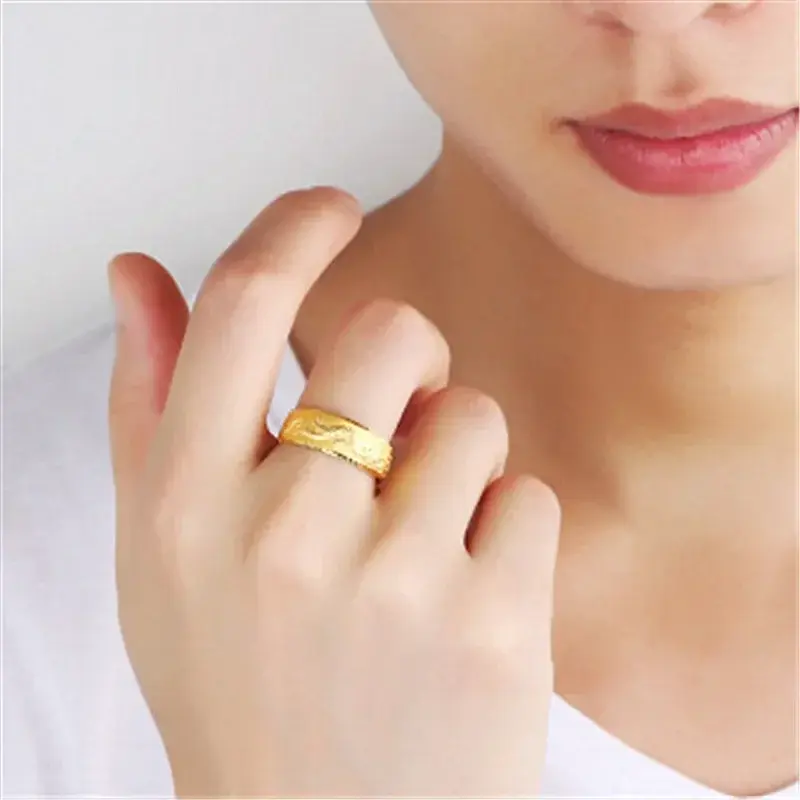 New Gold Ring for Man Luxury Engraving Dragon Adjustable Ring Fashion Jewelry Male Two Color Yellow/White Gold Finger Ring Gift