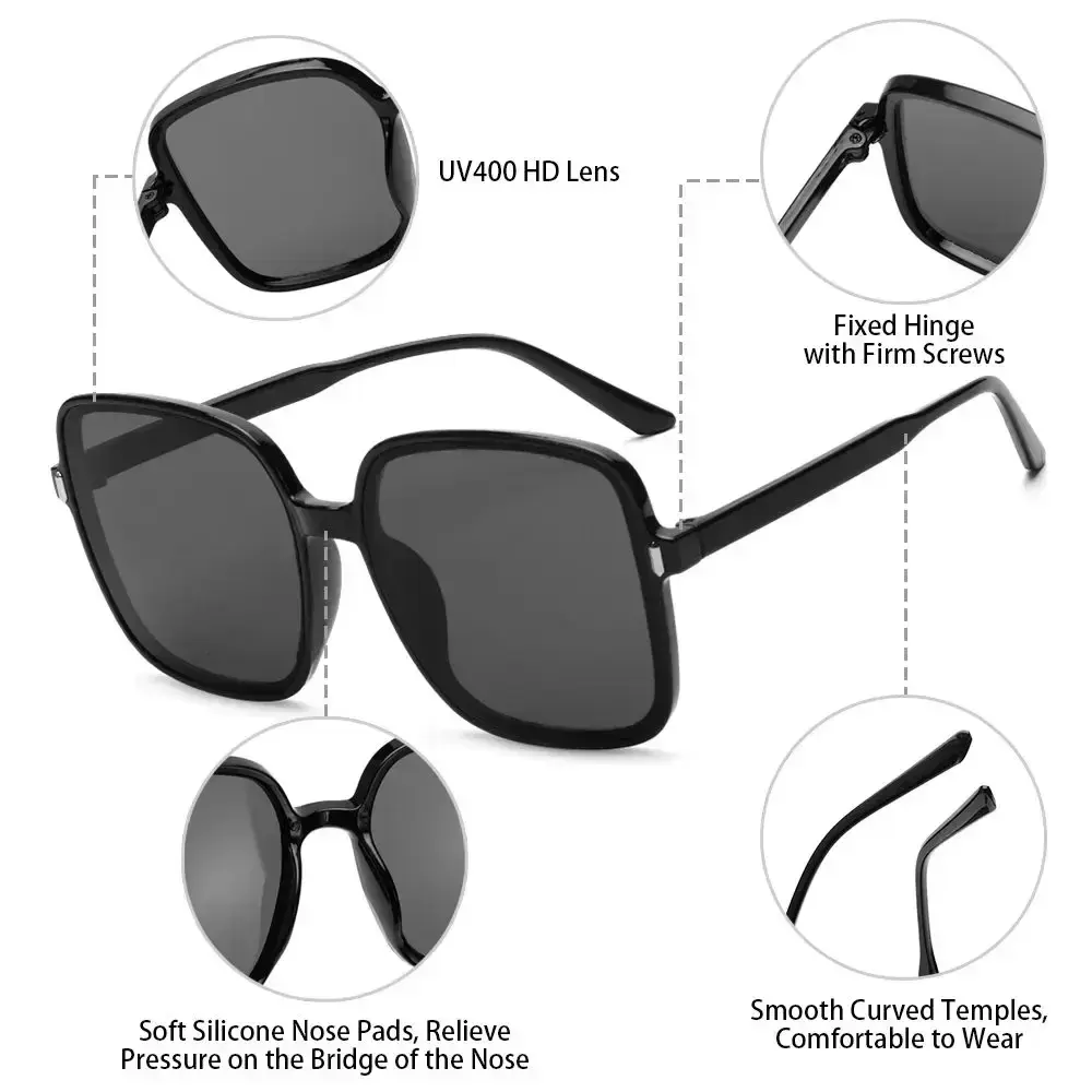 High-quality Fashion Square Oversized Sunglasses Women Vintage Big Frame UV Protection Sun Glasses Shades Ladies UV400 Eyewear