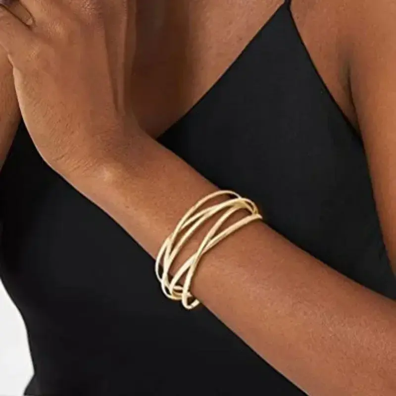 Punk Hollow Alloy Bangles for Women Gold Silver Color Cuff Bracelet Open Adjustable Arm Bracelets Summer Fashion Jewelry