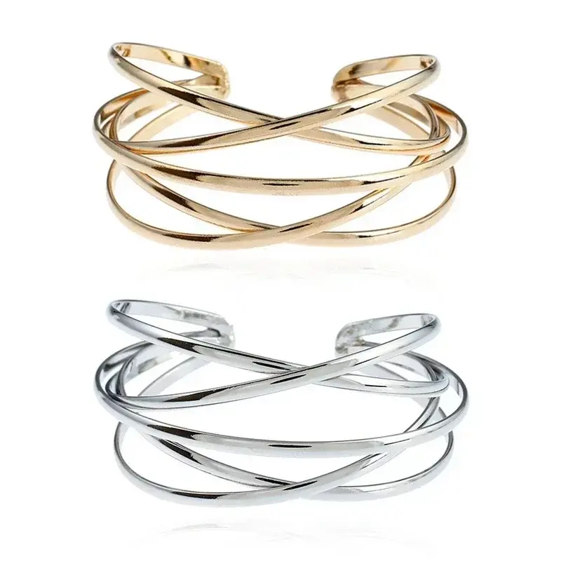 Punk Hollow Alloy Bangles for Women Gold Silver Color Cuff Bracelet Open Adjustable Arm Bracelets Summer Fashion Jewelry