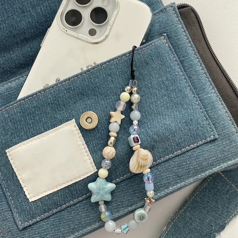 INS Star Seashell Beaded Cute Charm Chain Phone Lanyard Keychain Woman Girl Bag Pendant for Mobile Phone Pendant, Key Pendant