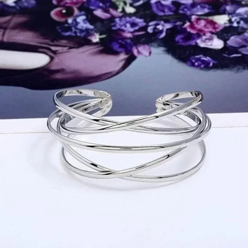 Punk Hollow Alloy Bangles for Women Gold Silver Color Cuff Bracelet Open Adjustable Arm Bracelets Summer Fashion Jewelry