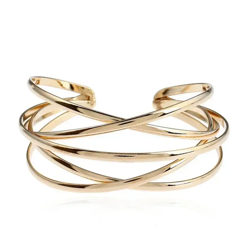 Punk Hollow Alloy Bangles for Women Gold Silver Color Cuff Bracelet Open Adjustable Arm Bracelets Summer Fashion Jewelry