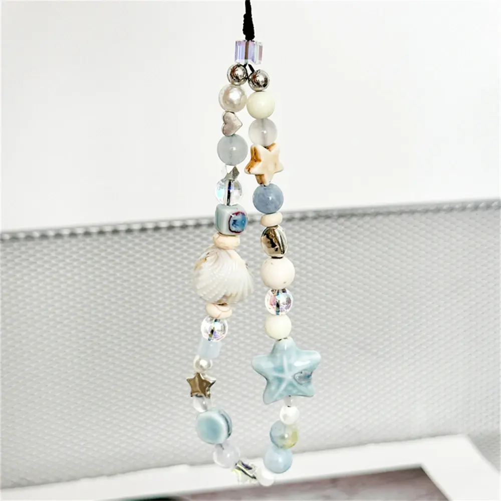 INS Star Seashell Beaded Cute Charm Chain Phone Lanyard Keychain Woman Girl Bag Pendant for Mobile Phone Pendant, Key Pendant