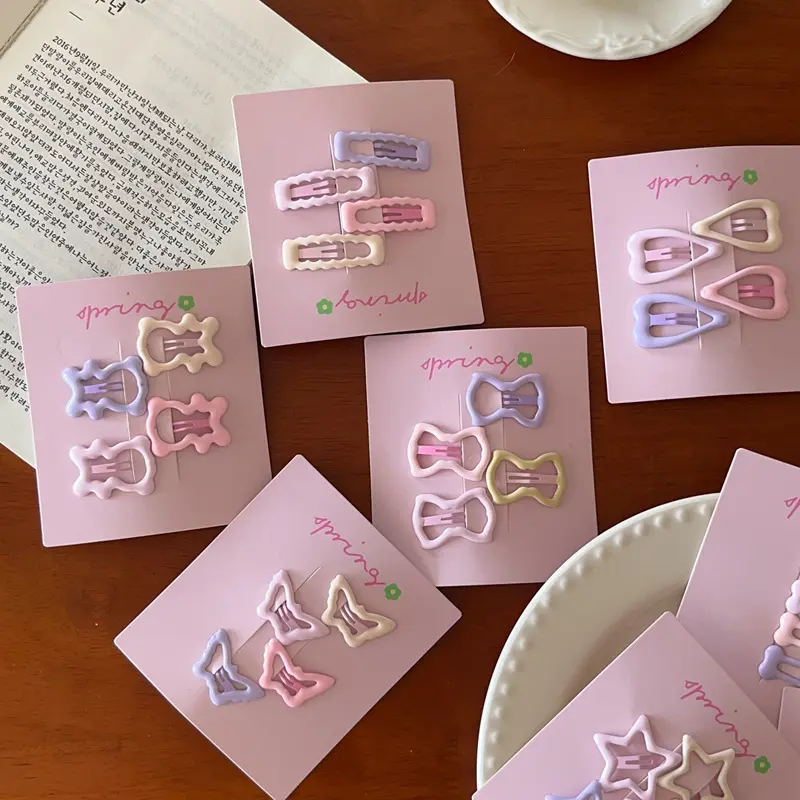 4pcs/set Cute Colorful Geometric Fashion Hair Clips Girls Hair Decoration Hairpins Barrettes Children Lovely Hair Accessories