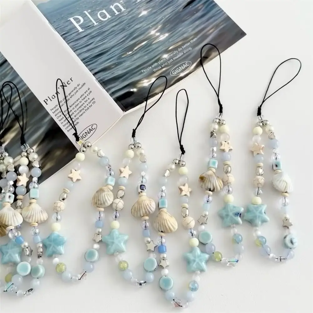 INS Star Seashell Beaded Cute Charm Chain Phone Lanyard Keychain Woman Girl Bag Pendant for Mobile Phone Pendant, Key Pendant