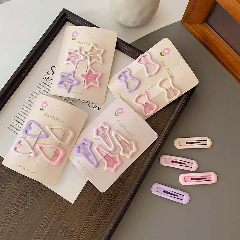 4pcs/set Cute Colorful Geometric Fashion Hair Clips Girls Hair Decoration Hairpins Barrettes Children Lovely Hair Accessories