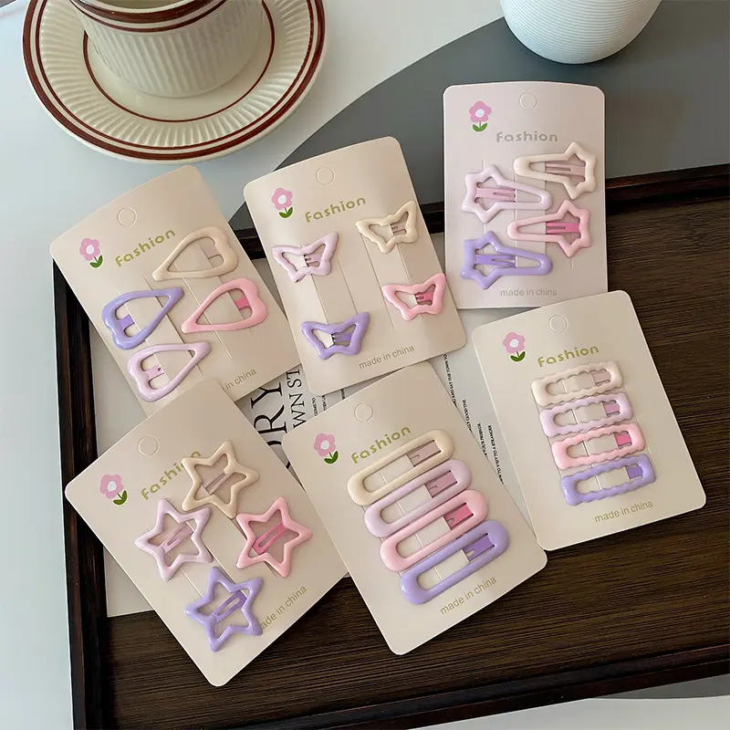 4pcs/set Cute Colorful Geometric Fashion Hair Clips Girls Hair Decoration Hairpins Barrettes Children Lovely Hair Accessories