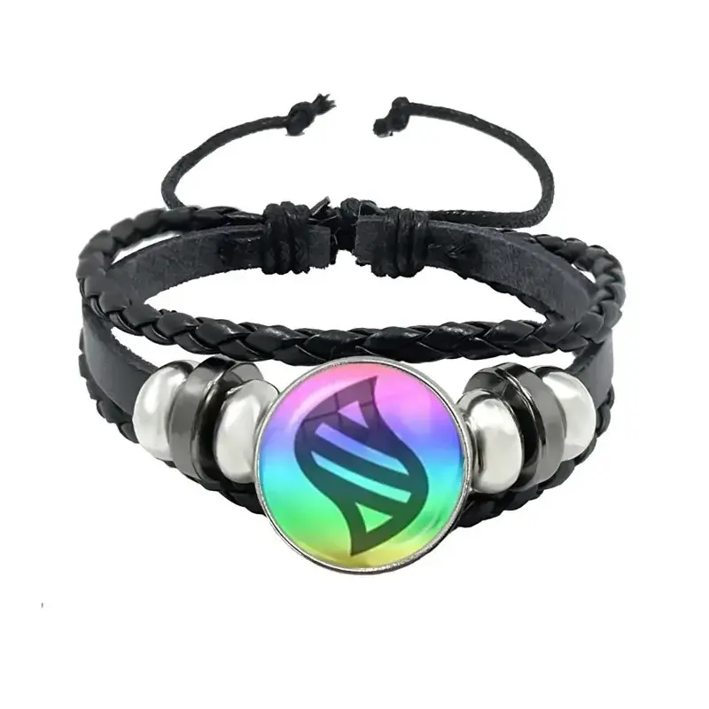Colored Anime Mega Stone Snap Weave Leather Bracelet 18mm Glass Cabochon Adjustable Bangle Jewelry for Women Kids Gift