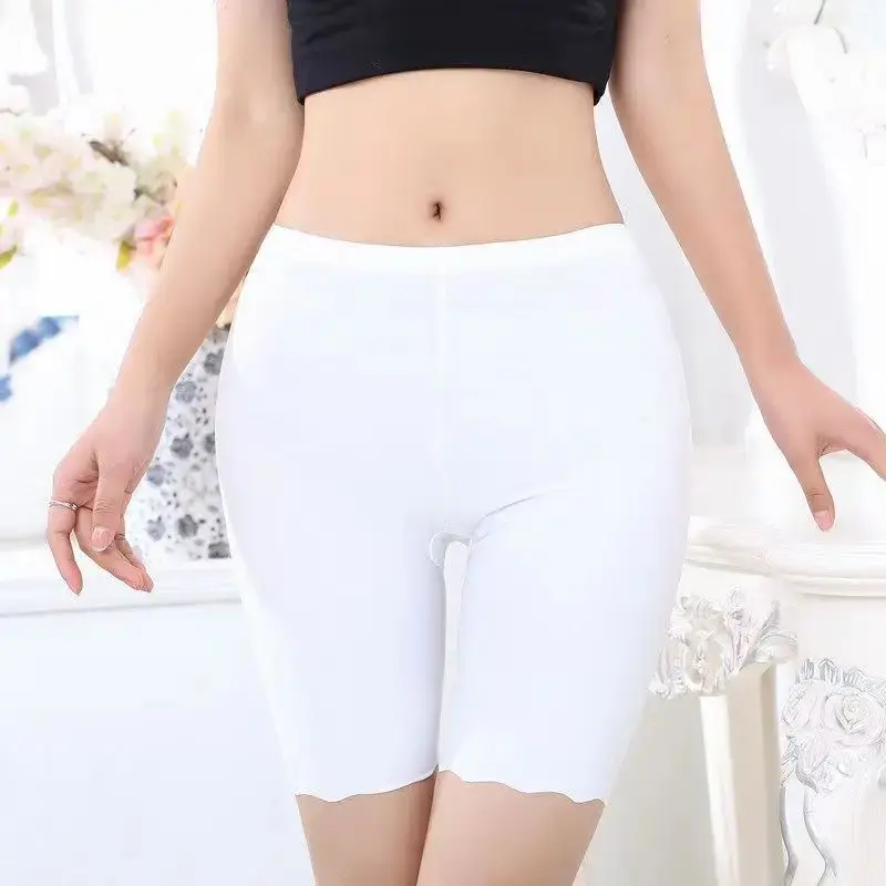 Seamless Ice Silk Safety Shorts Women Summer High Waist Boyshorts Underpants Plus Size Anti Rub Thigh Underskirt Safety Pants