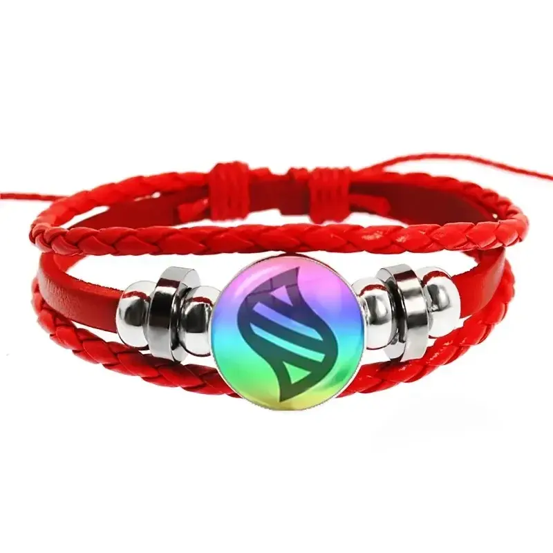 Colored Anime Mega Stone Snap Weave Leather Bracelet 18mm Glass Cabochon Adjustable Bangle Jewelry for Women Kids Gift