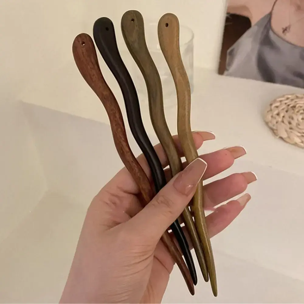 Chinese Style Elegant Wood Hair Stick Women Girl Hairpins Simple Hair Fork Vintage Cheongsam Headwear Hair Accessories Hairpin