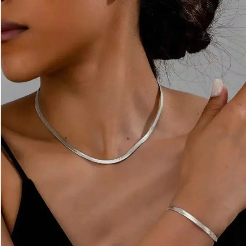 New Fashion Stainless Steel Snake Bone Chain Necklace Hip Hop Chic Women Simple Style Necklace Bracelet Sets Jewelry Sets 팔찌