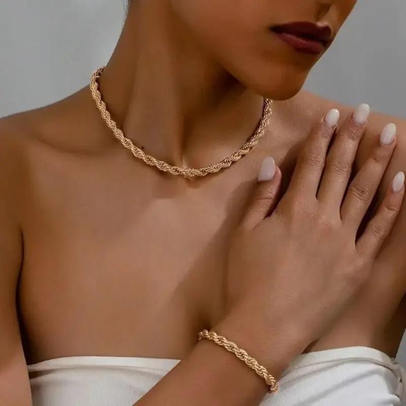 New Fashion Stainless Steel Snake Bone Chain Necklace Hip Hop Chic Women Simple Style Necklace Bracelet Sets Jewelry Sets 팔찌