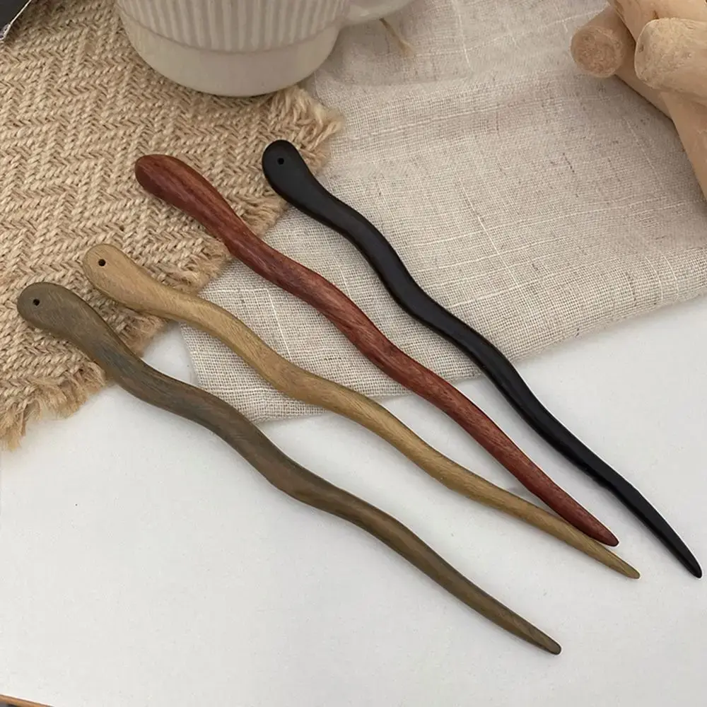 Chinese Style Elegant Wood Hair Stick Women Girl Hairpins Simple Hair Fork Vintage Cheongsam Headwear Hair Accessories Hairpin