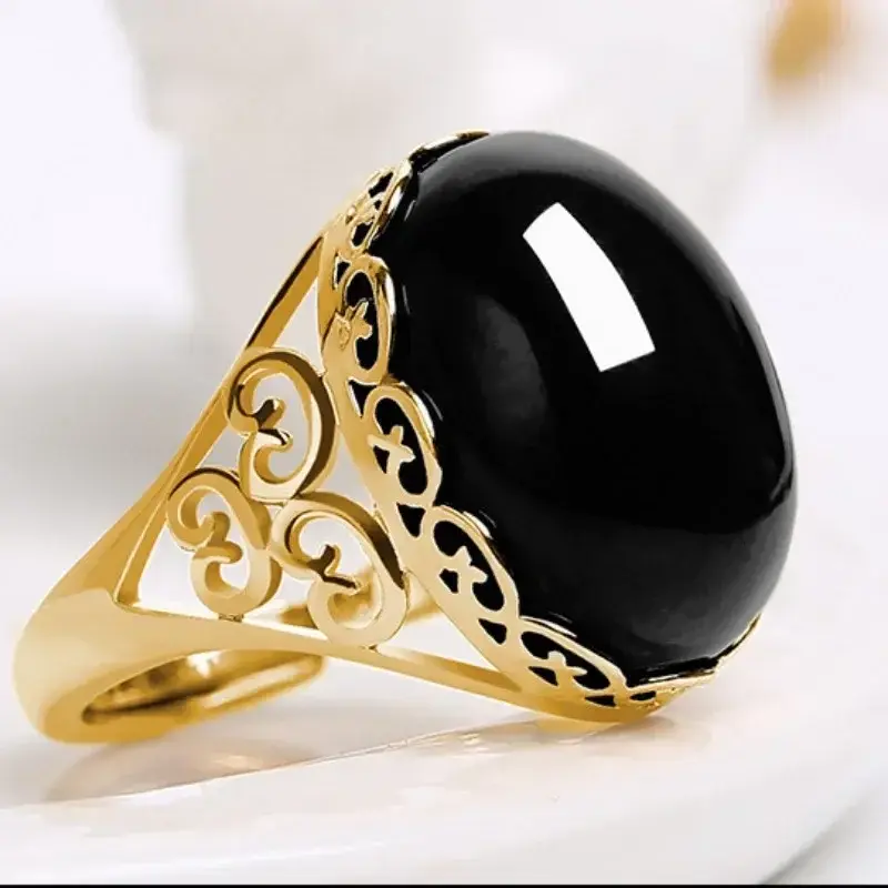 Unisex Rings Ethnic Style Imitation Green Chalcedony Rings for Women Temperament Imitation Agate Red Color Opening Ring Anillo