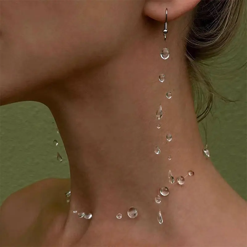 Fashion Handmade Water Drop Necklace Raindrop Earring Resin Ice-Clear Dewdrop Jewelry Luxury Women's Elegant Banquet Accessories