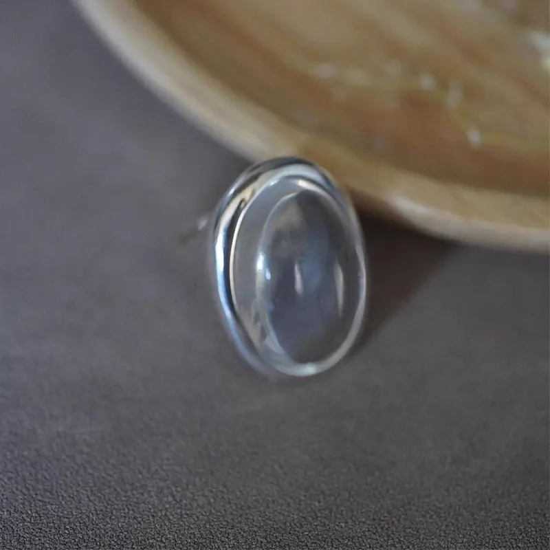 French Retro Silver Ellipse Fashion Crystal Adjustable Rings Women Exaggerated Elegant Vintage Luxury Engagement Jewelry Gifts