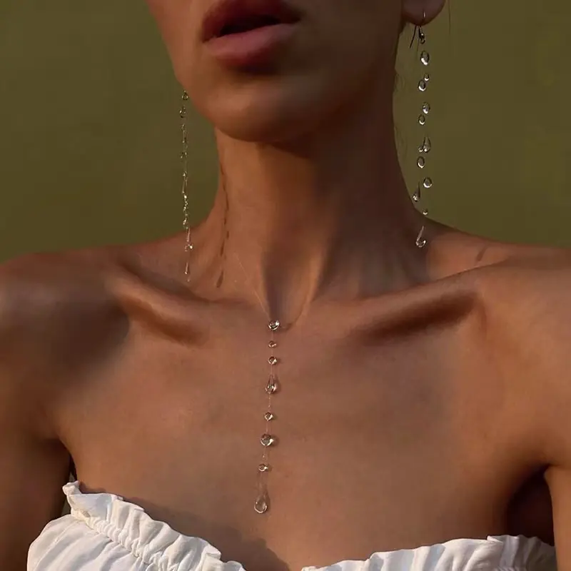Fashion Handmade Water Drop Necklace Raindrop Earring Resin Ice-Clear Dewdrop Jewelry Luxury Women's Elegant Banquet Accessories