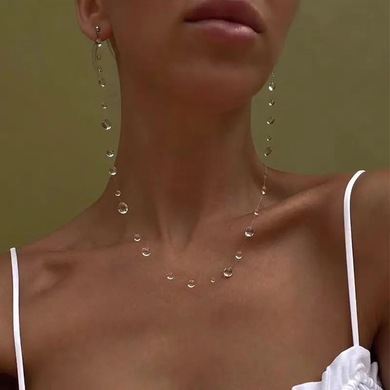 Fashion Handmade Water Drop Necklace Raindrop Earring Resin Ice-Clear Dewdrop Jewelry Luxury Women's Elegant Banquet Accessories