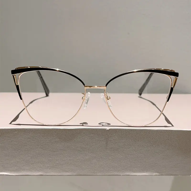New High Quality Fashion Cat Eye Hollow Out Eyewear Women New Metal Coloured Eyebrow Frame Anti Blue Light Office Glasses