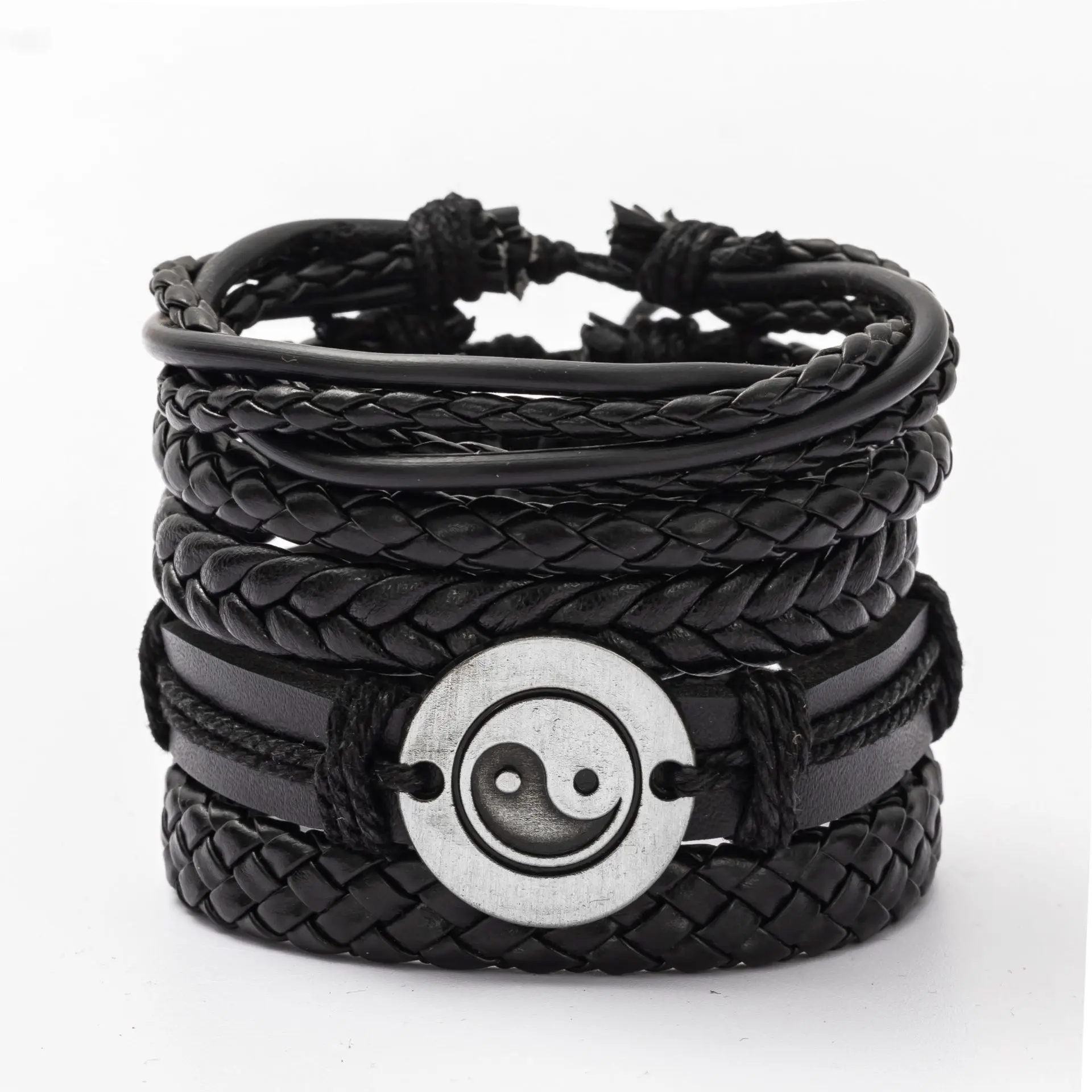 Men Vintage Multilayer Leather Braid Bracelets Bangles Star Leaf Eight Diagrams Handmade Rope Wrap Bracelets Male Gift Jewlery