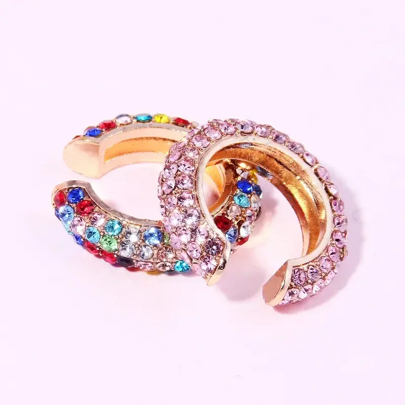 Bohemia C Crystal Earrings Ear Cuff for Women Stackable C Shaped Rhinestone Ear Cuffs Clip on Earring Gold Color