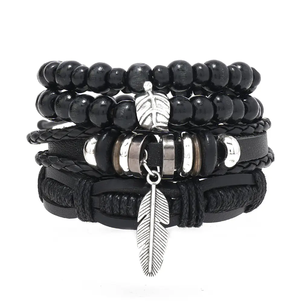 Men Vintage Multilayer Leather Braid Bracelets Bangles Star Leaf Eight Diagrams Handmade Rope Wrap Bracelets Male Gift Jewlery