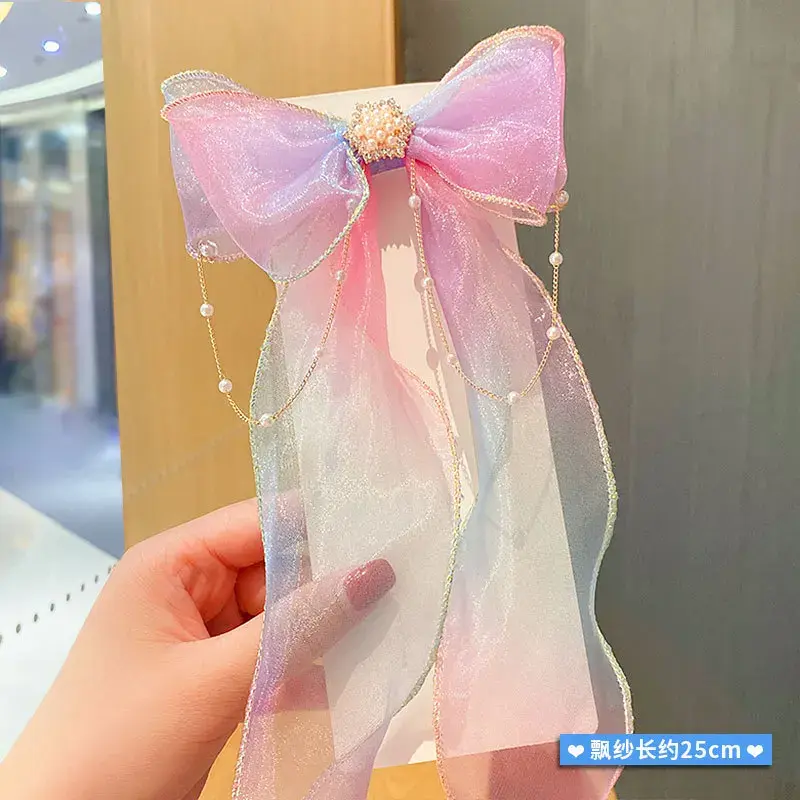 1PCS Rainbow Hair Clip Chiffon Bow Ribbon Girls Hairpins Cute Colorful Bows Flowers Children Hair Clips Fashion Hair Accessories
