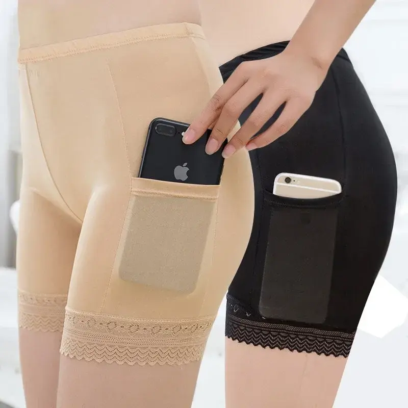 New Safety Shorts Pants Size Safety Pants Boxer Shorts Under Skirt with Pockets Safety Shorts Under Skirt Thigh Chafing Lace