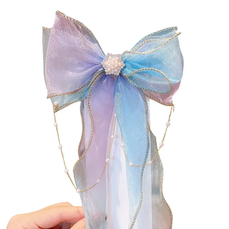 1PCS Rainbow Hair Clip Chiffon Bow Ribbon Girls Hairpins Cute Colorful Bows Flowers Children Hair Clips Fashion Hair Accessories