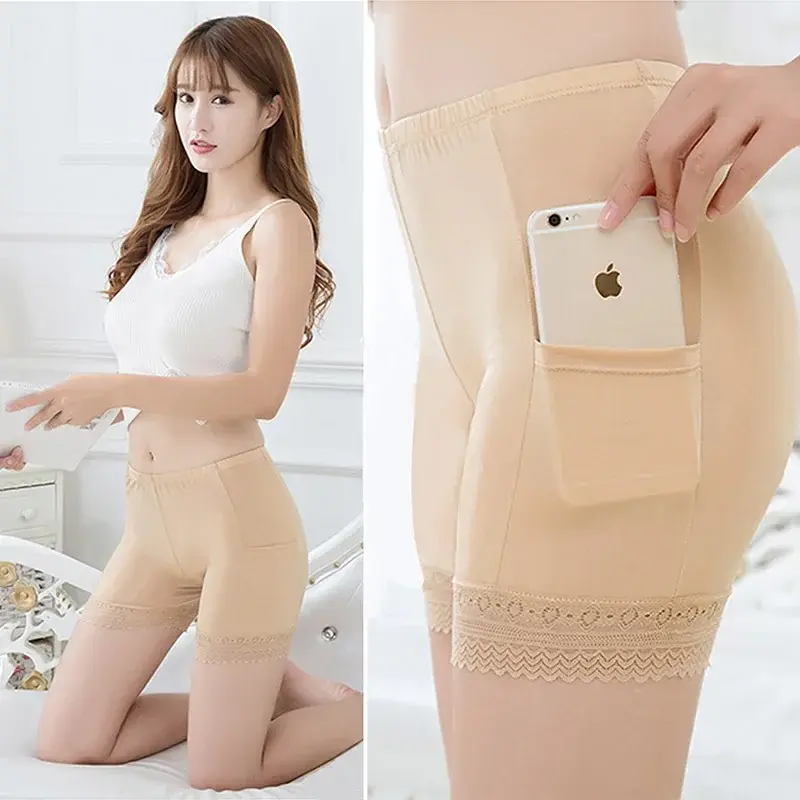 New Safety Shorts Pants Size Safety Pants Boxer Shorts Under Skirt with Pockets Safety Shorts Under Skirt Thigh Chafing Lace