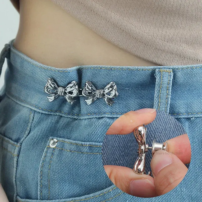 Bowknot Button Adjuster for Pants Skirts Waist Tightener Adjustable Waist Buckle for Jeans No Sewing Required Clothing Supplies