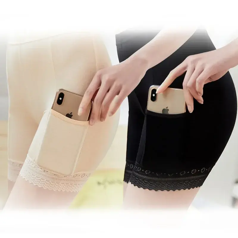 New Safety Shorts Pants Size Safety Pants Boxer Shorts Under Skirt with Pockets Safety Shorts Under Skirt Thigh Chafing Lace