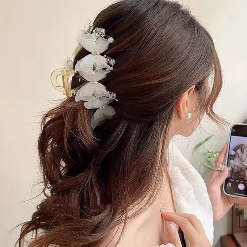 New Butterfly Large Hair Claw for Thick Hair Claws Crab Women Sweet Pink Hairpin Ponytail Hair Clip Claw Accessories