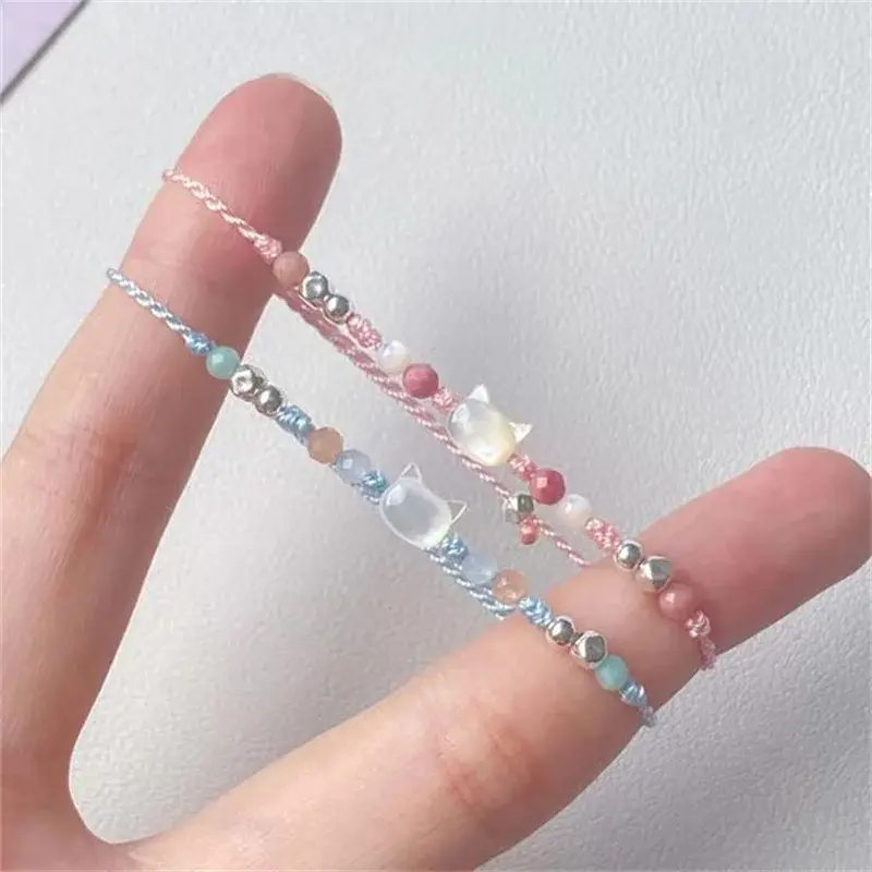 Ins Fashion Handmade Couple Cute Cat Bracelet Unique Stylish Hand Rope for Women Men Beaded Woven Bracelet Wrist Jewelry Gifts