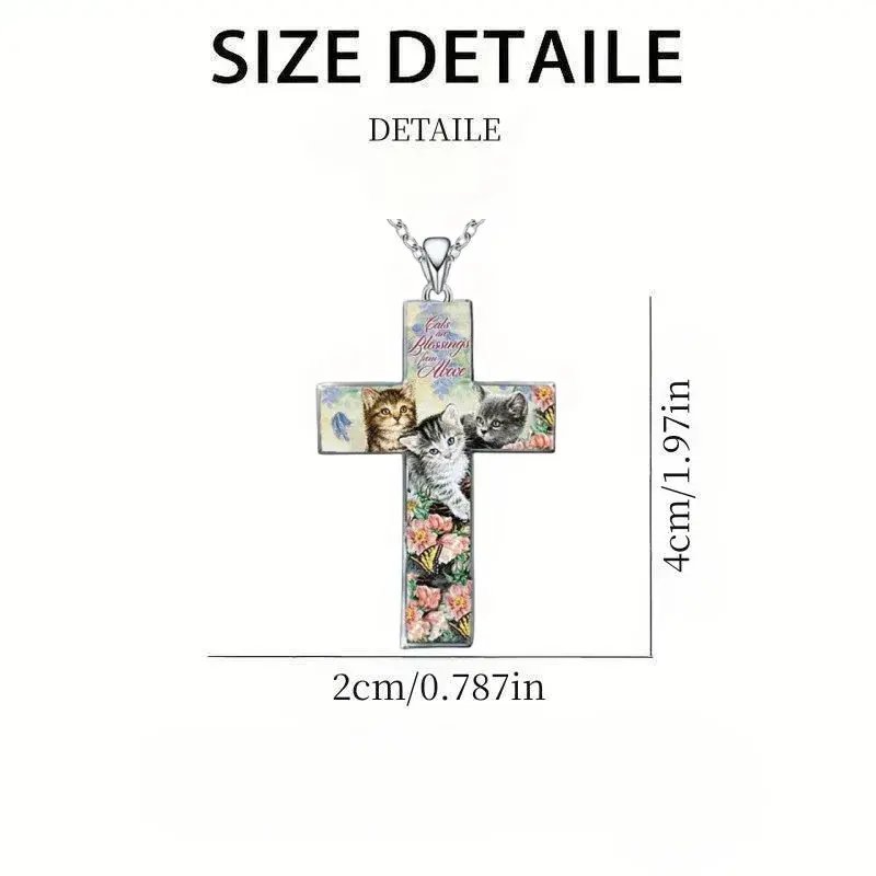 Fashion Exquisite Three Cats Cross Pendant Necklace Personal Necklace Jewelry Accessories Friend Birthday Gift