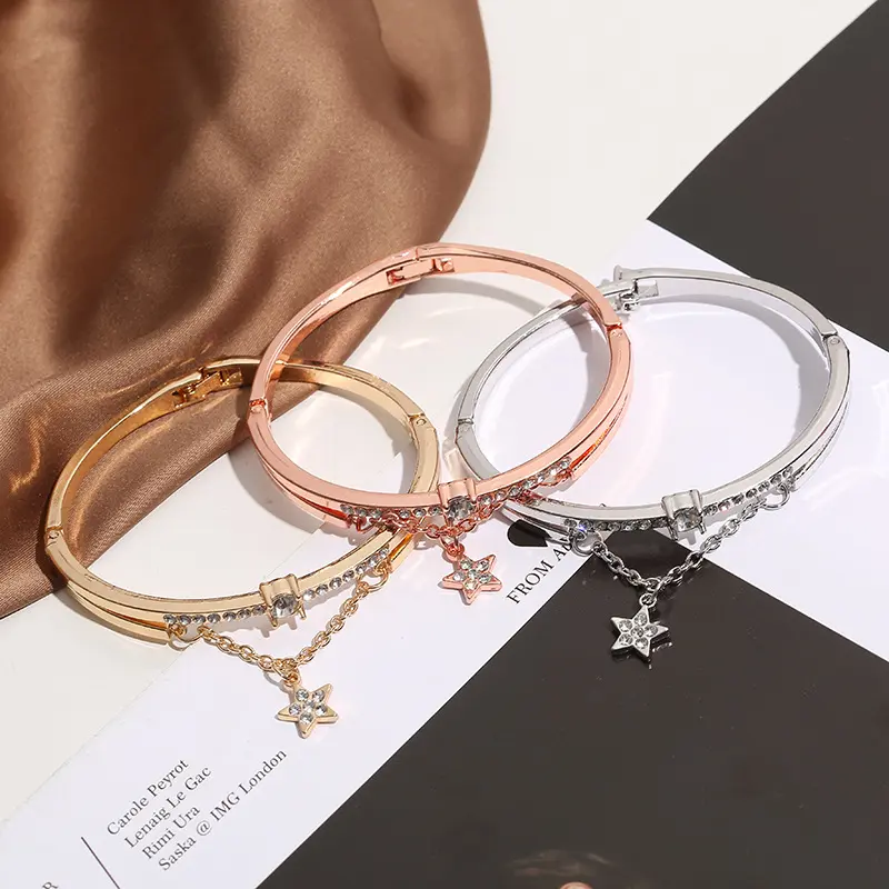 Fashion Stainless Steel Luxury Bracelets Female Sparkling Diamonds Pentagram Forever Love Charm Bracelet Women Jewelry Gifts
