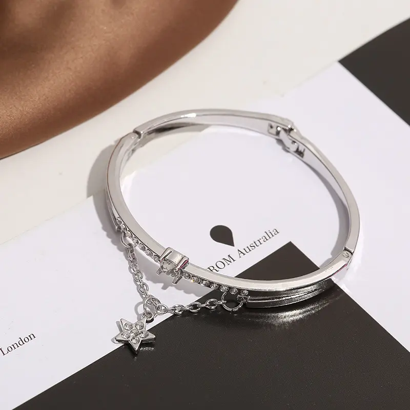 Fashion Stainless Steel Luxury Bracelets Female Sparkling Diamonds Pentagram Forever Love Charm Bracelet Women Jewelry Gifts