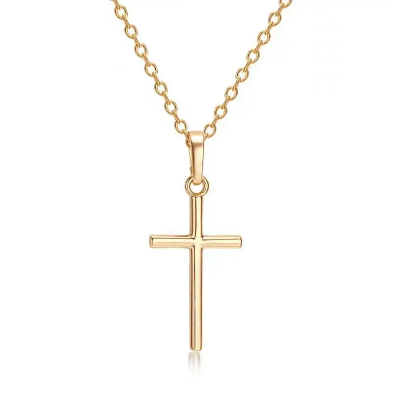 2pcs Fashion Ins Christian Jesus Cross Necklaces Silver Color Long Chain Simple Pendants for Women Men Jewelry Gifts