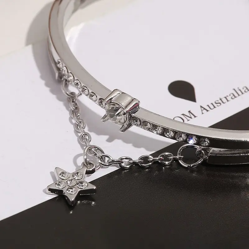 Fashion Stainless Steel Luxury Bracelets Female Sparkling Diamonds Pentagram Forever Love Charm Bracelet Women Jewelry Gifts
