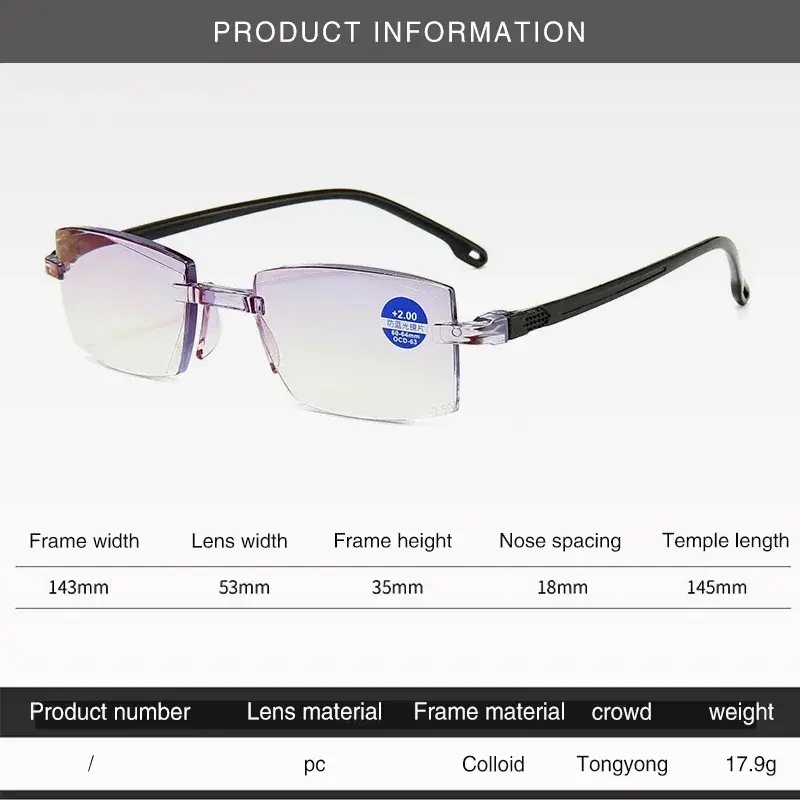 New Reading Glasses Men Magnification Eyewear Presbyopic Glasses Diopter Dimond Cutting +1.0 To +4.0 Blue Light Glasses