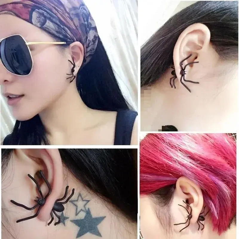 1pcs New Girl Funny Halloween Punk Front and Back Spider Earring Women Exaggeration Trickery Ear Stud
