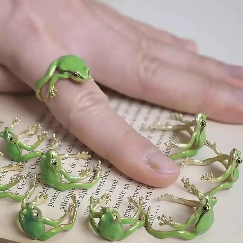 Originality Green Funny Frog Tree Frog Open Rings Metal Opening Frog Open Rings Cute Animal Shape Jewelry Accessories for Women