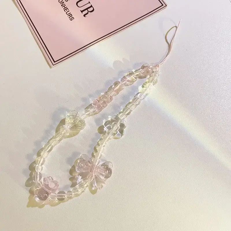 Korean Pink Bear Butterfly Flower Phone Strap Charm Chain Knot Cellphone Lanyard Keychain Woman Girl Bag Camera Pendant for Case