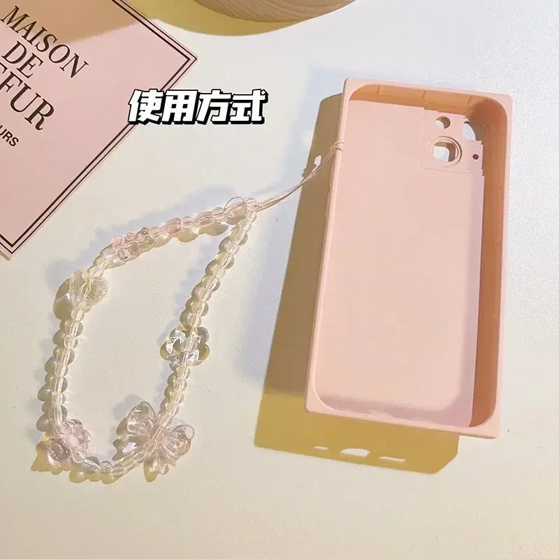 Korean Pink Bear Butterfly Flower Phone Strap Charm Chain Knot Cellphone Lanyard Keychain Woman Girl Bag Camera Pendant for Case